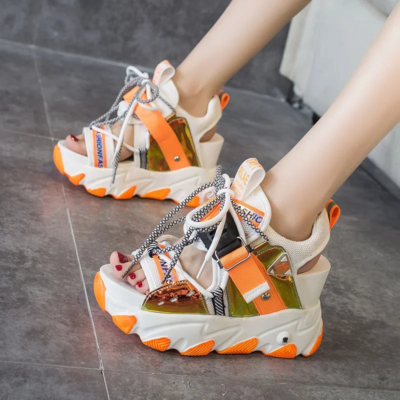 Maogu Mixed Color Shoes Sports Wedge White Sandals Women High Heel Beach Casual Shoe Leisure Lady Platform Chunky Sandals