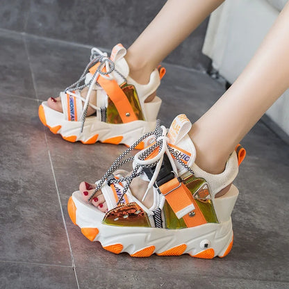 Maogu Mixed Color Shoes Sports Wedge White Sandals Women High Heel Beach Casual Shoe Leisure Lady Platform Chunky Sandals