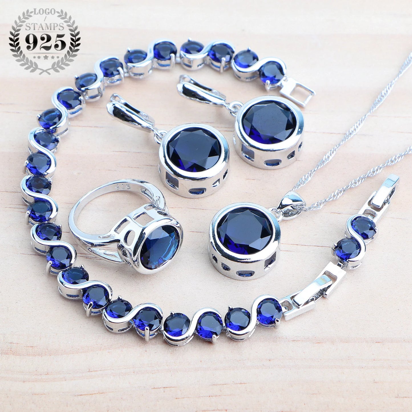 925 Sterling Silver Jewelry Sets Bridal Women Natural Magic Rainbow Zircon Earrings Ring Bracelets Pendant Wedding Necklace Set