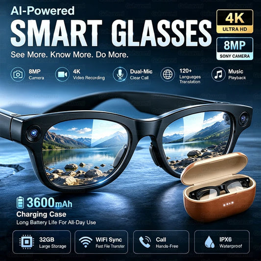 Smart Glasses M02 Ultra 2026 AI ChatGPT 1080P HD Camera 3600mAh Power Bank Charging Case 32GB Music Video Translation Sunglasses