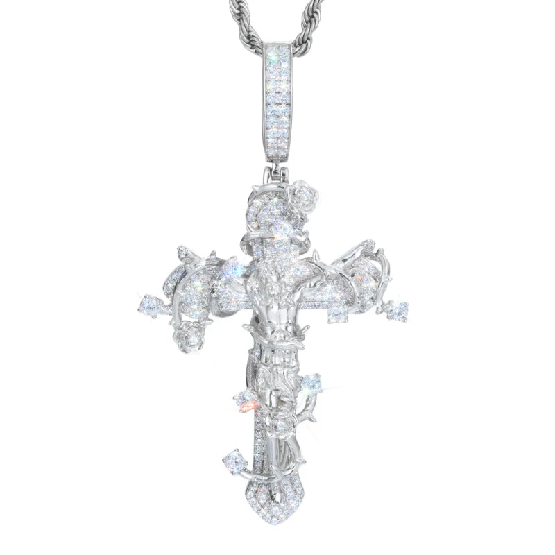Original Design Iced Out Cross Necklace 925 Sterling Silver Moissanite Thorns Jesus Pendant 2025 Hip Hop Jewelry For Man Women