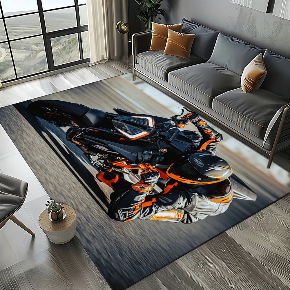 Racing Car K-KTM Motorcycle Carpet Rug for Living Room Bedroom Home Sofa Decoration,Kids Play Area Rug Non-slip Floor Mat Gift