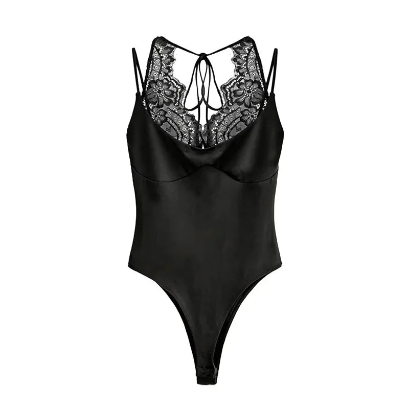 Women's Jumpsuit 2026 Spring New Solid Color Halter Neck Lace Splice Sexy Slim-Fit Romper Personalized Fashion