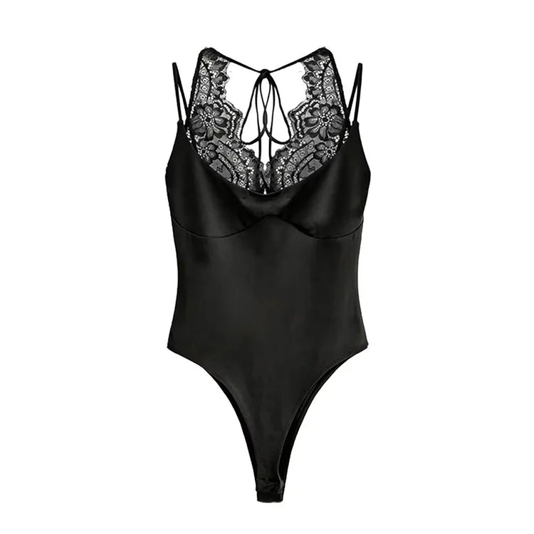 Women's Jumpsuit 2026 Spring New Solid Color Halter Neck Lace Splice Sexy Slim-Fit Romper Personalized Fashion