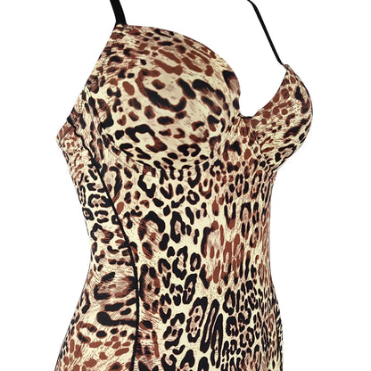 Printing Leopard Bodysuit For Women Holiday Tight Leotard With Underwire Cup