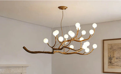 Retro Resin Tree Branch Chandeliers Frosted Glass Bubble LED Pendant Lamp for Living Dining Room Home Decor suspension luminaire