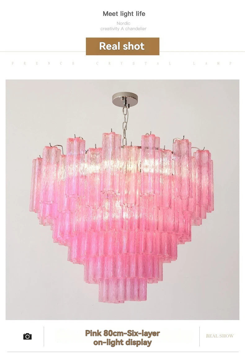 Designer Murano Ceiling Chandeliers Pink Colorful Glass LED Hanging Pendant Lights for Living Dining Room Bar Villa Art Lighting