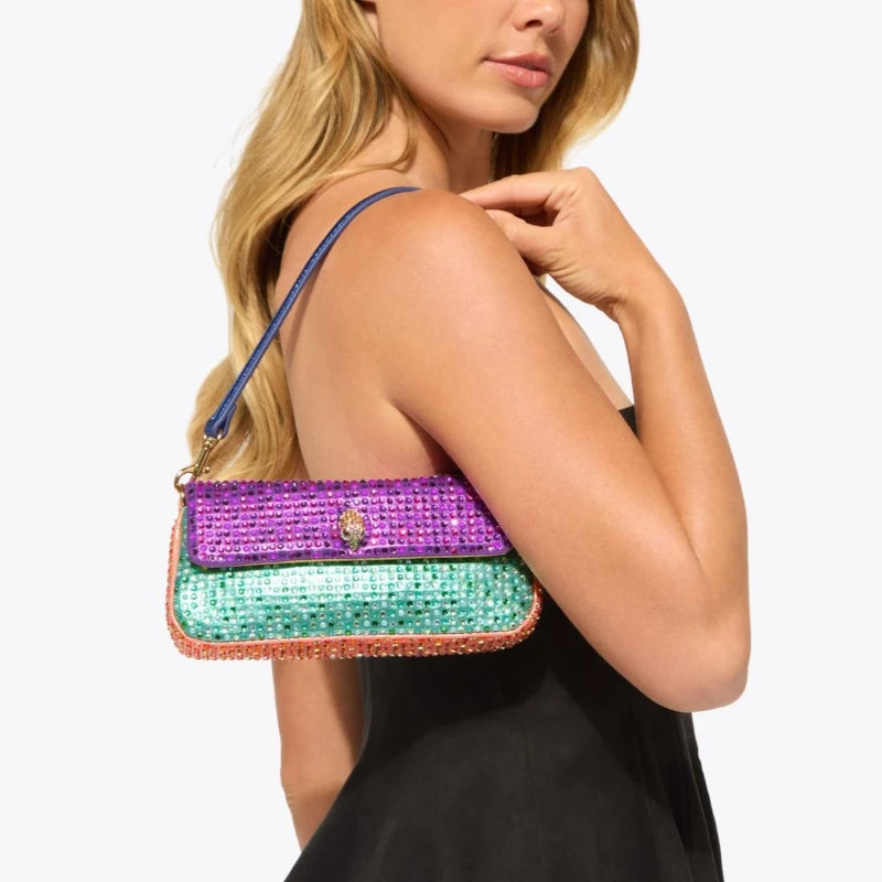 Luxury Pickle Shoulder Bag Women Famous Brand Rainbow Crystal-embellished Eagle Head Plaque Panelled Design Wristlet Evening Bag