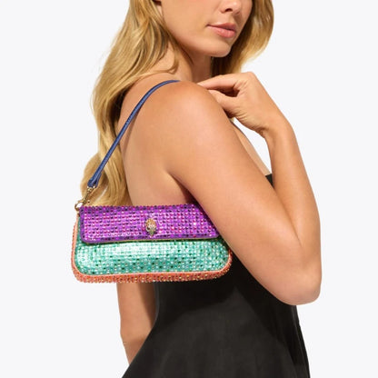 Luxury Pickle Shoulder Bag Women Famous Brand Rainbow Crystal-embellished Eagle Head Plaque Panelled Design Wristlet Evening Bag