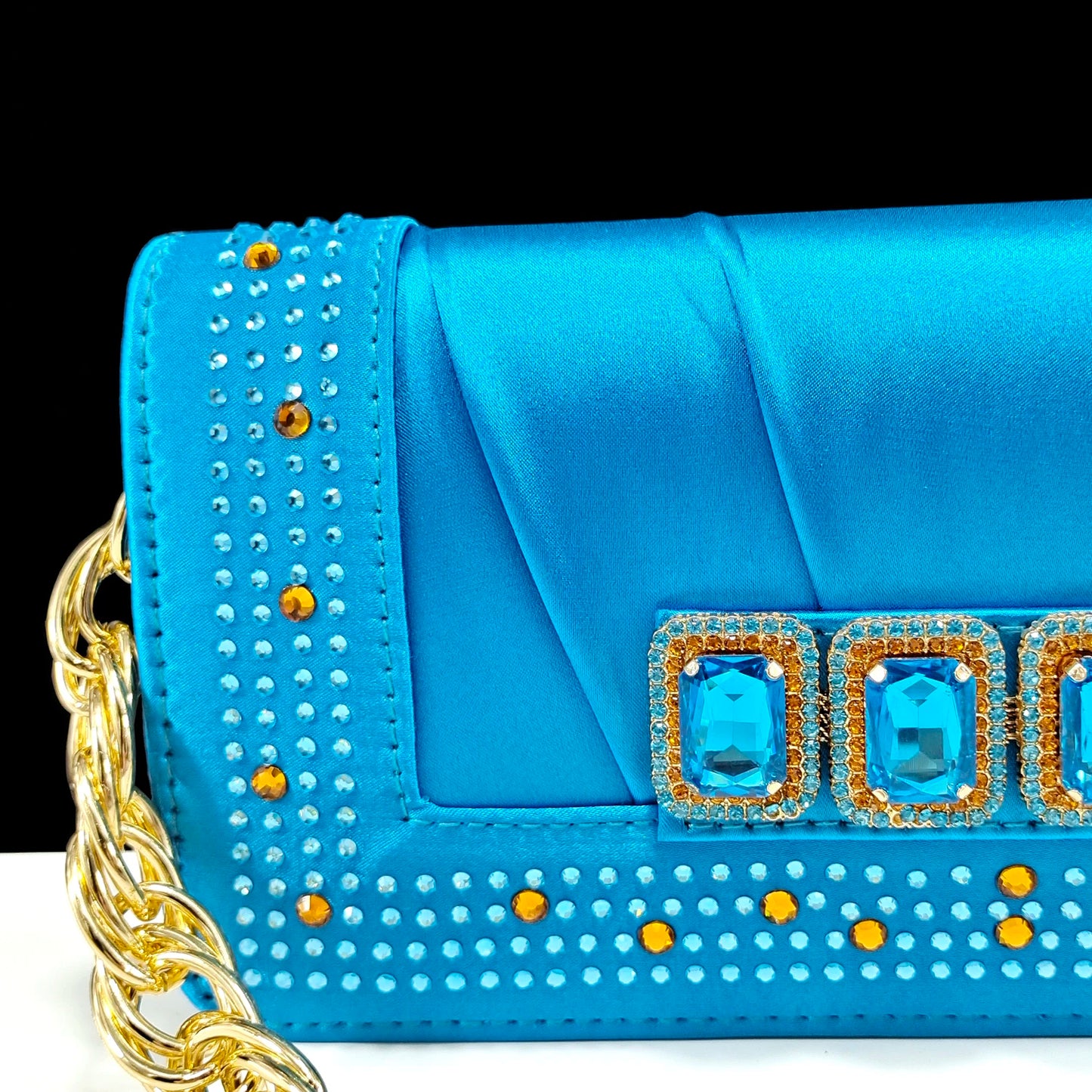 QSGFC 2026 Summer New Design Specials Italian Women Shoes and Bag Set Sky Blue Color Comfortable Low Heels With Rhinestone