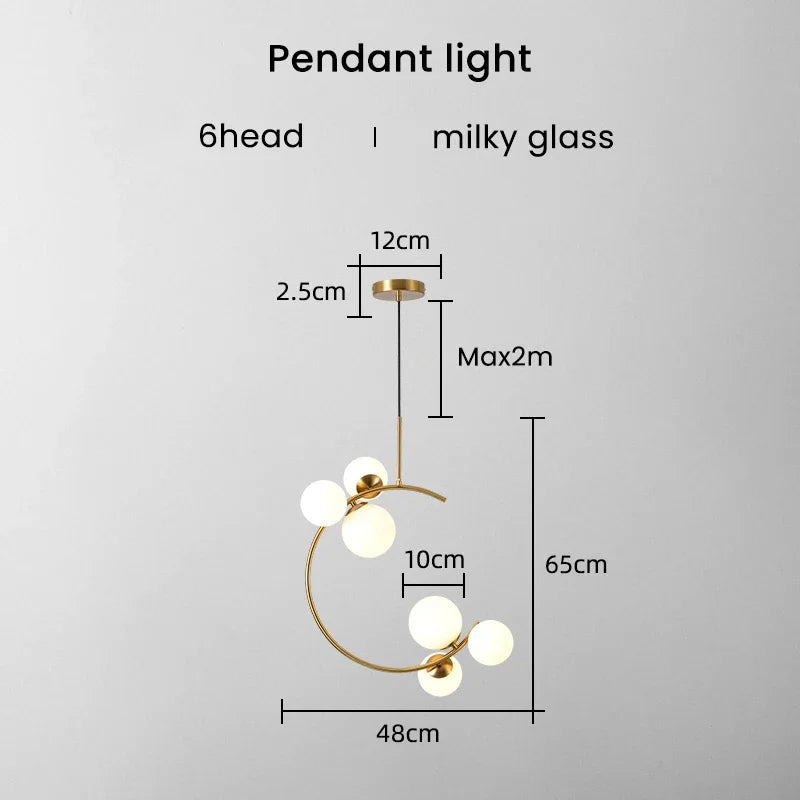 Medieval Bauhaus Gold Glass Ball Bubble Hanging LED Pendant Lights Creative Forged Lamps for Bedroom Home Decoration Chandelier