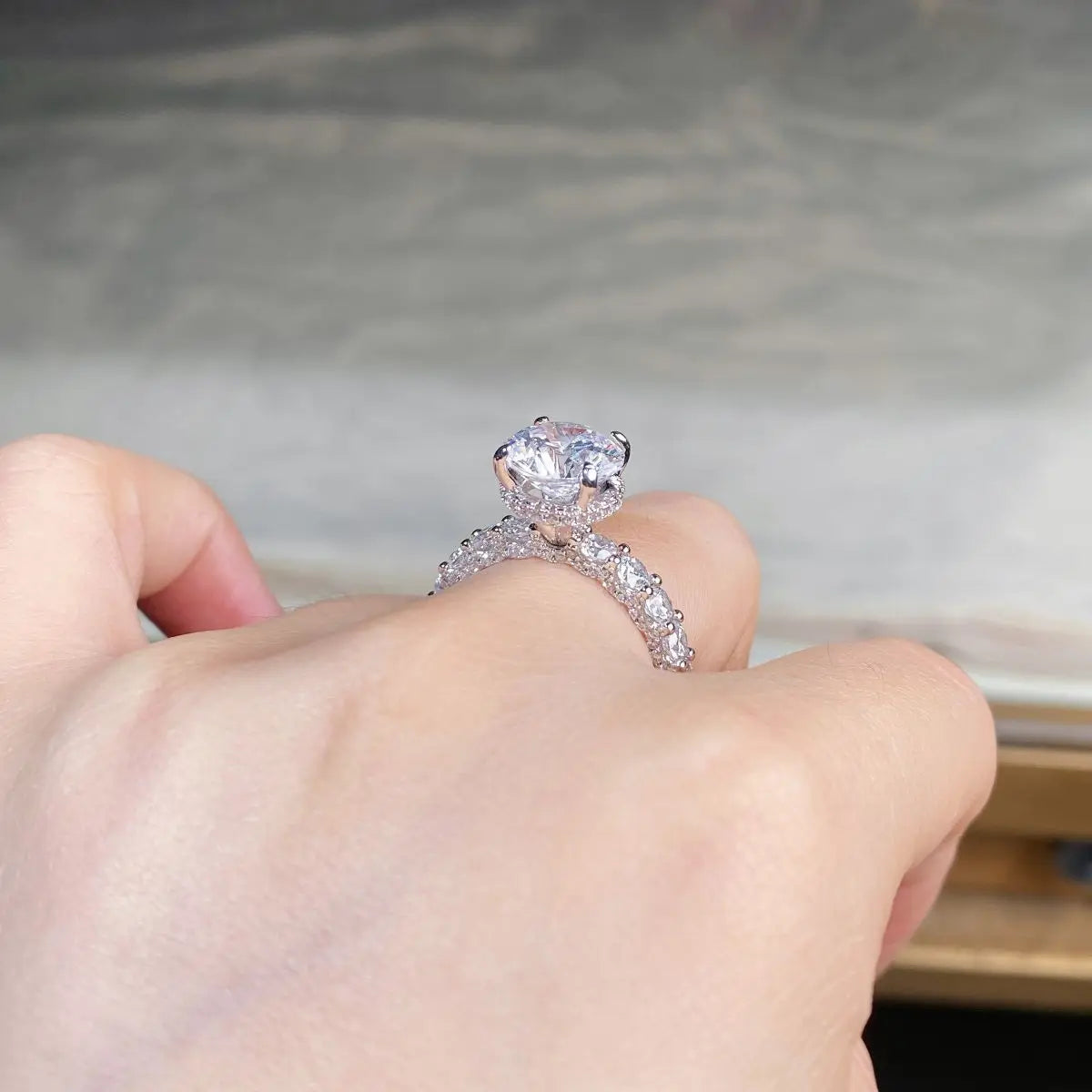 18K white gold and platinum PT950 moissanite diamond ring for women sterling silver 3 carat four-claw diamond ring for wedding