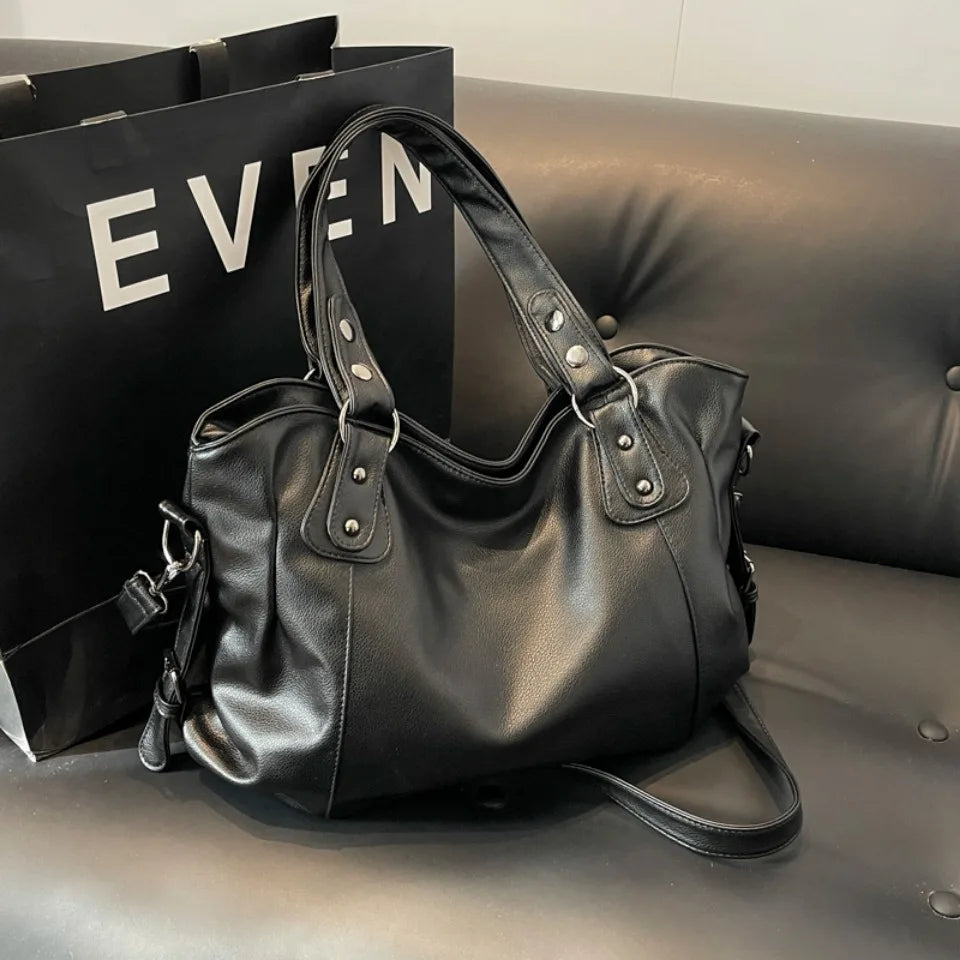 Women's Large Capacity Shoulder Casual Tote Bag Laptop Roomy Handbag Soft Leather Crossbody Business Black Big Bag A4 Sac A Main