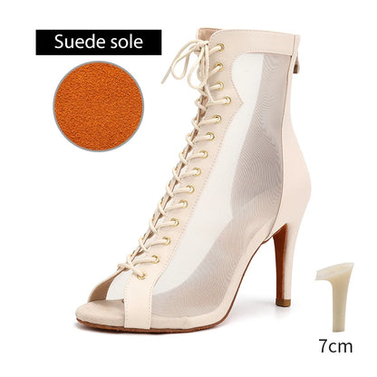 DKZSYIM Women Latin Dance Boots Ballroom Dancing Shoes Ladies Girls Jazz Tango Dance Shoes Customizable Heel 7cm-11cm
