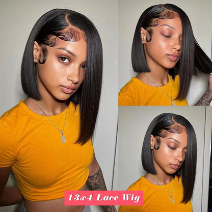 BOB Lace Front Wig Human Hair Straight 200% Full Density 13x4 HD Transparent Lace Frontal Wigs Bob Hair Lace Front Wig For Women