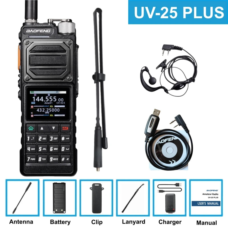 BAOFENG UV-25 Walkie Talkie UV25 Tri-Band Wireless Frequency NOAA Type-C Charger AM Long Range Ham Portable Two Way Radio