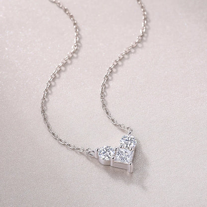 Sweetrain 4mm Princess Cut Moissanite Necklace 925 Sterling Sliver Chain Plated 18k White Gold Heart Necklace for Women Jewelry