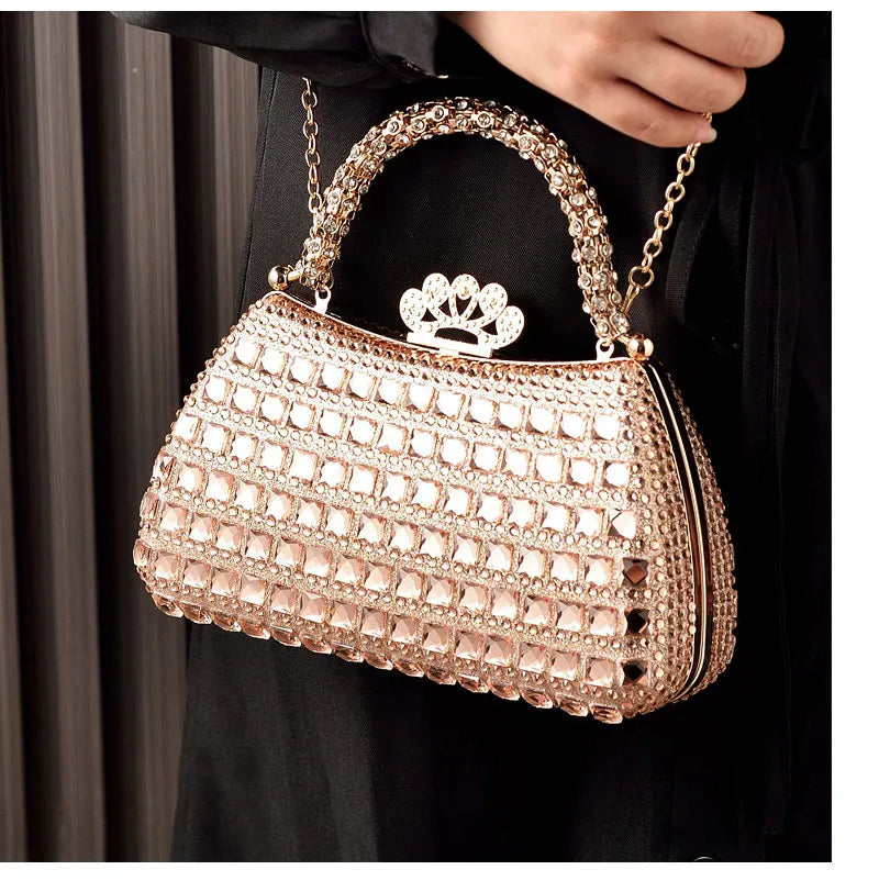 Silver Woman Bag Shine Bling Crown Hasp Diamond Shoulder Bag Crossbody Luxury Designers Rivet Clutch Party Evening Sparkly Purse