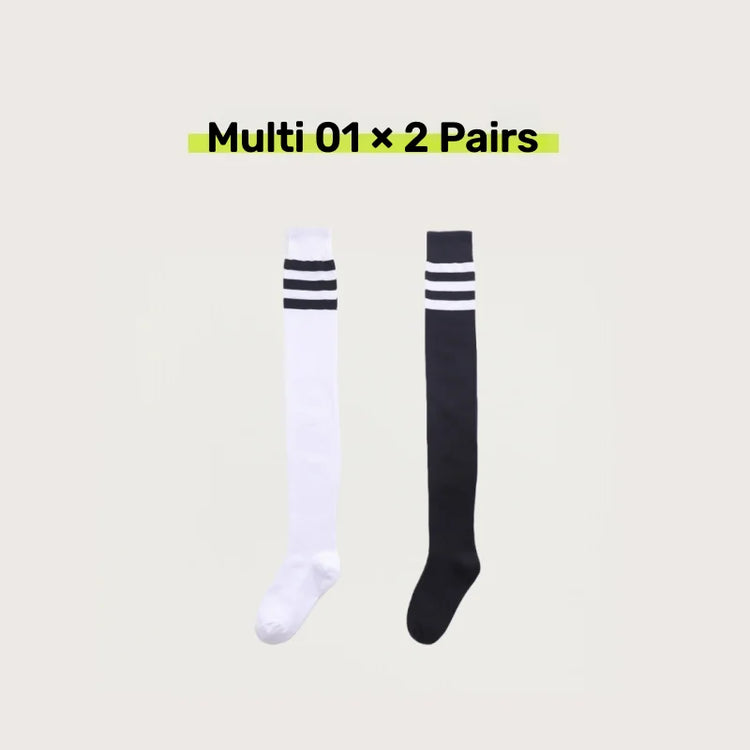 2 Pairs Women's Over The Knee Socks Cotton Thigh High Socks Black White Blue Colorful Striped Pattern Fashion Casual Daily Wear