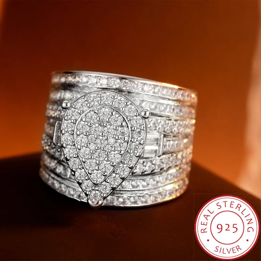 2026 New Luxury Full Diamond Ring - Exquisite Waterdrop Zircon Shaped Men's and Women's Party Jewelry Anniversary Gift