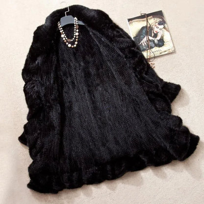 Luxury Women Genuine Mink Fur Ruffle Design Knitted Mink Fur Coat Jackets Natural Fur Outerwear Overcoat Long Female