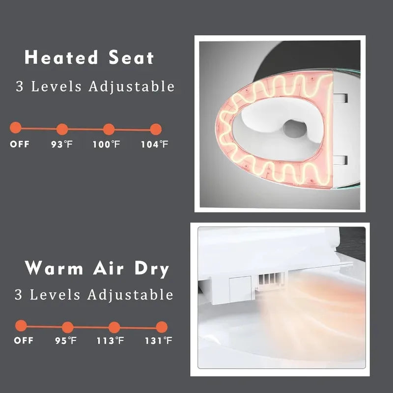 Luxury Smart Toilet With Bidet Seat, Elongated Egg Shaped Modern Design, Auto Open Auto Flush, Adjusted Heated Seat, Warm Water