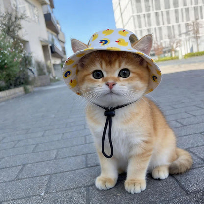 Summer Cat Dog Sunscreen Hat with Printed Checkered Pet Fisherman Hat Suitable for Cats Small Medium-sized Dogs Outdoor Supplies