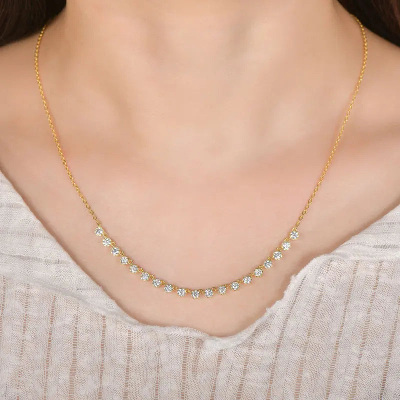 Lnngy Sparkling 3MM Moissanite Bubble-Style Necklace 14K Gold Filled Choker Necklace for Women Wedding Jewelry Accessories