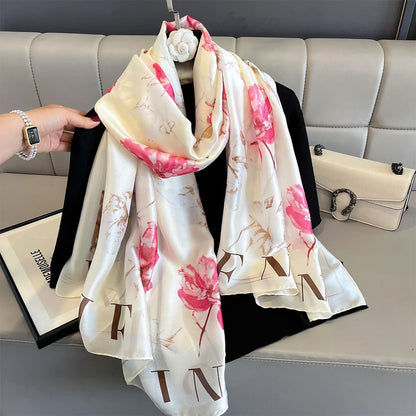 180*90cm Large Silk Satin Scarf Women Fashion Printed Scarf Spring And Summer Styles New Shawl Wrap Female Hand 2025 NEW