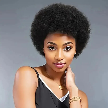 70's 13X4 Lace Front Short Afro Kinky Curly Wigs Human Hair for Women Black Afro Wig Bouncy Soft Natural Looking Afro Curly Wigs