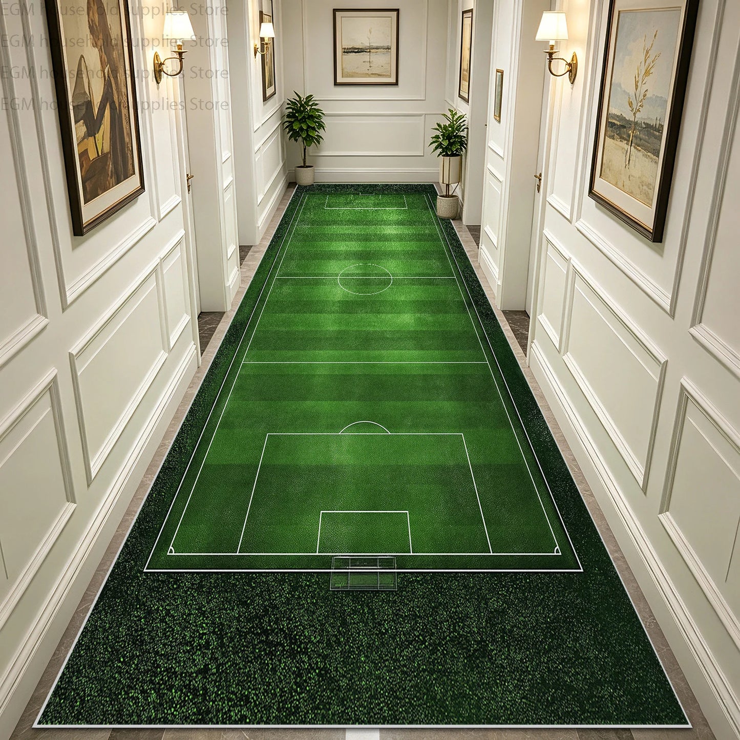 Green Football Field Long Runner Amusing Carpet Sport Hallway Entrance Game Rug Lint Free Washable Non-slip Entryway Floor Mats