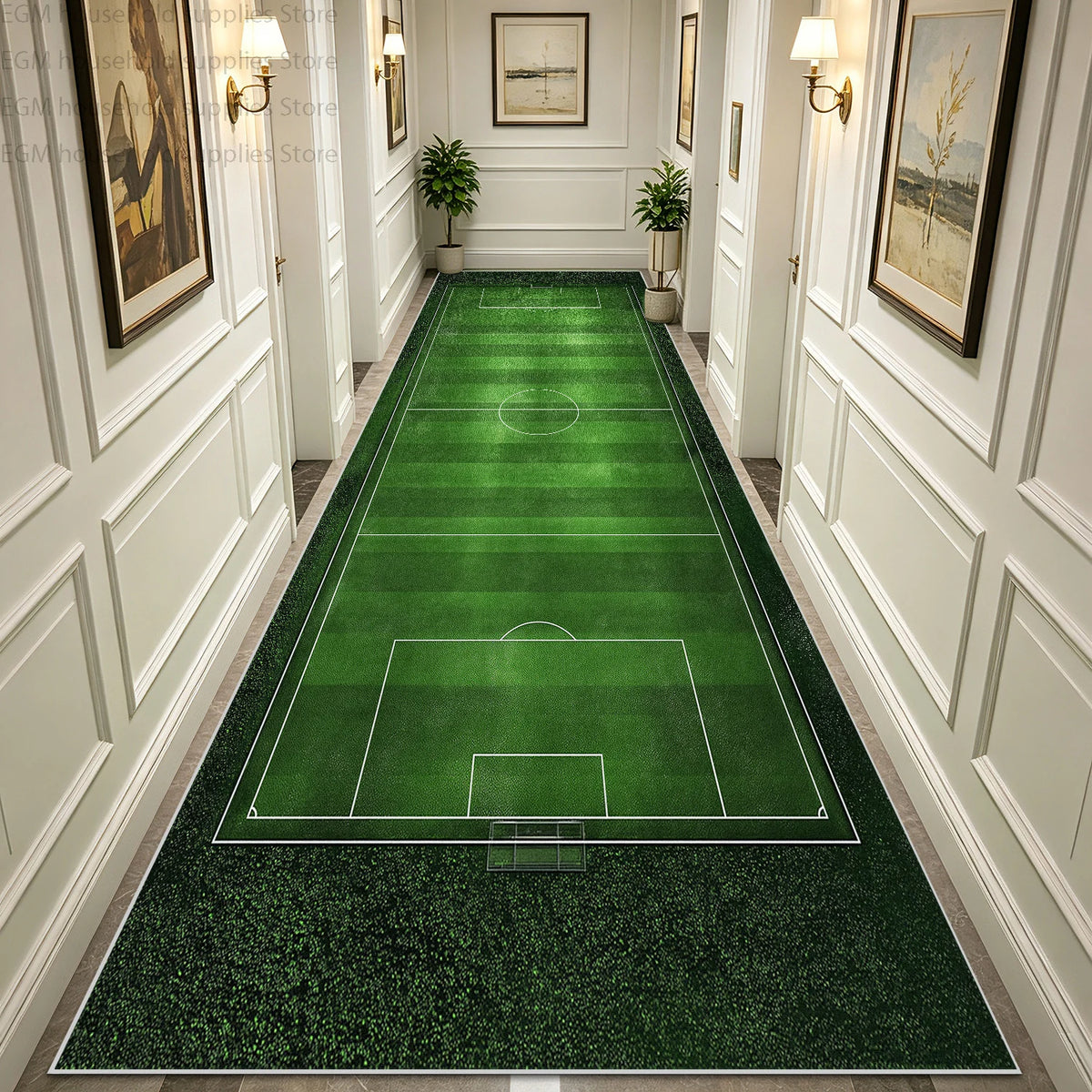 Green Football Field Long Runner Amusing Carpet Sport Hallway Entrance Game Rug Lint Free Washable Non-slip Entryway Floor Mats