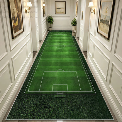 Green Football Field Long Runner Amusing Carpet Sport Hallway Entrance Game Rug Lint Free Washable Non-slip Entryway Floor Mats