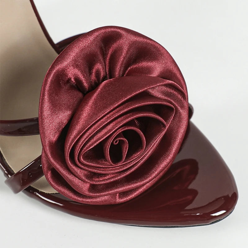 Wine Red Sandals Women Flower Cross Strap Slingback Open Toe High Heels Nightclub Prom Wedding Pumps Ladies Shoes Zapatos Mujer