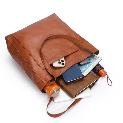High Quality Oil Skin Leather Bucket Hand Bags for Women Female Shoulder Top-Handle Bag Luxury Handbas Women Large Commute Bags