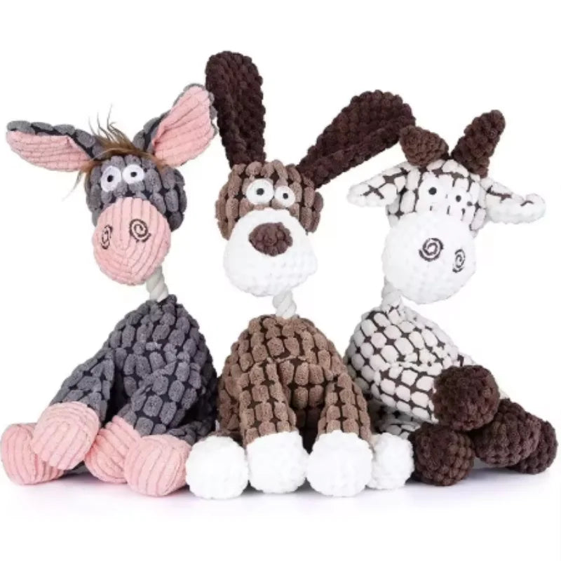 Interactive Cotton Rope Donkey Toy Grey/Brown Plush Sound Pet Training Game for Kittens And Dogs Creative Bite And Play Activity