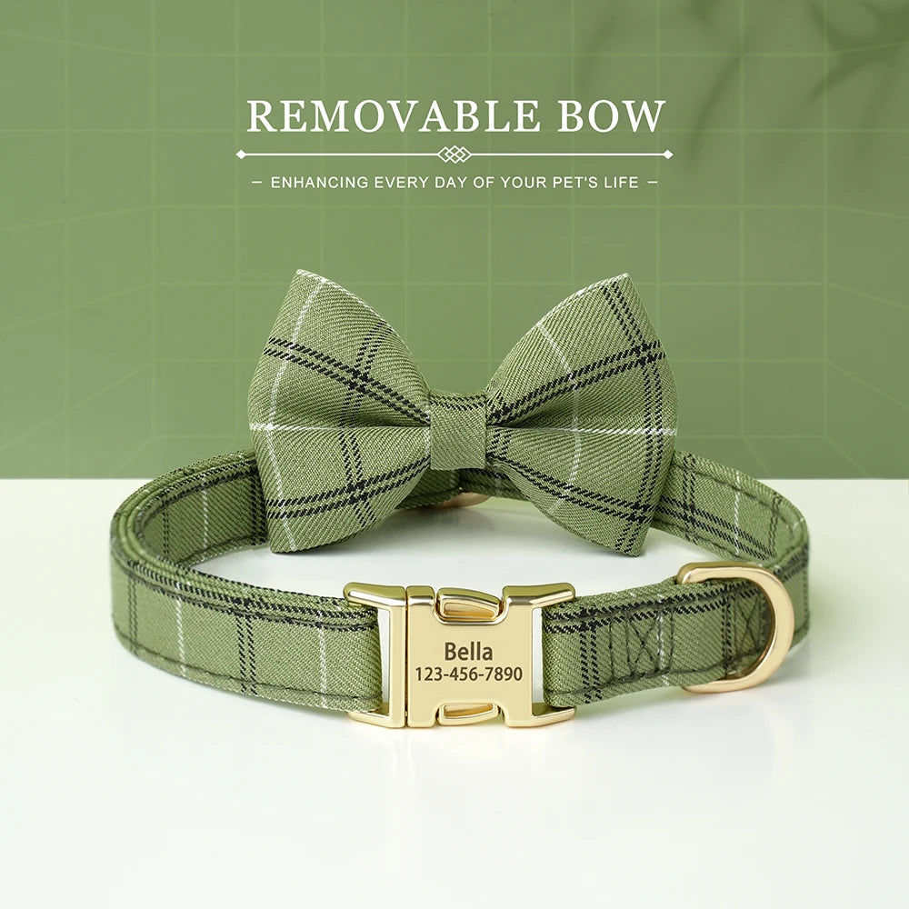 Personalized Dog ID Collar Cute Bowtie Pet Collars Necklace Free Engraving Puppy Cat Buckle Collar For Small Medium Dogs Cats