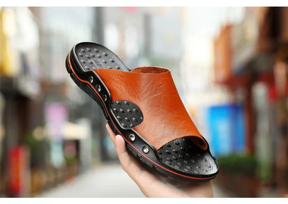 Men Summer Slippers Breathable Luxury Sandals Shoes Beach Classics Leather Mens Slippers Outdoor Flip Flop Indoor Slides Man