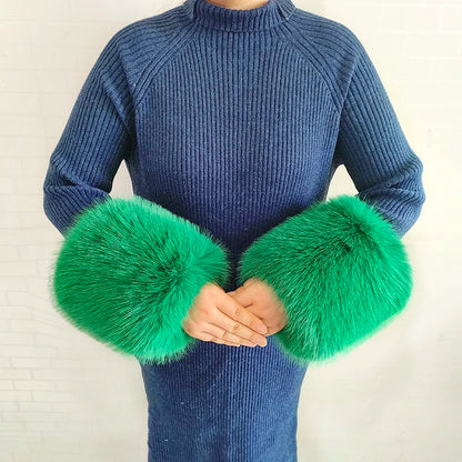 Large Women Faux Fox Fur Scarf Winter Jackets Warm Fluffy Shawl Fashion Artificial Fur Collar And Cuff Set Fluffy Scarves Female