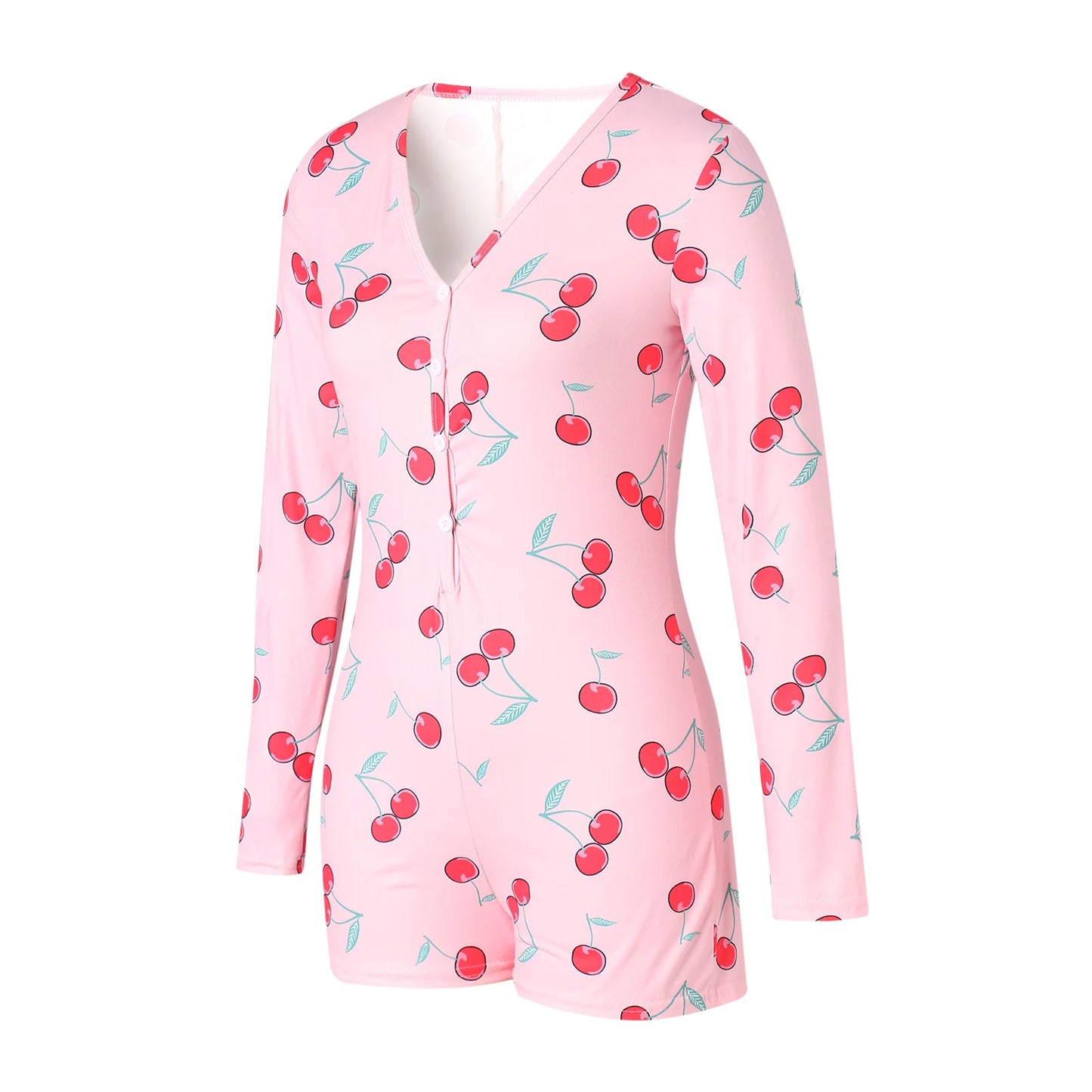 Combhasaki Women's Sexy High Waist Functional Buttoned Flap OnesEies Casual Pattern Print Romper Long Sleeve Playsuit Homewear