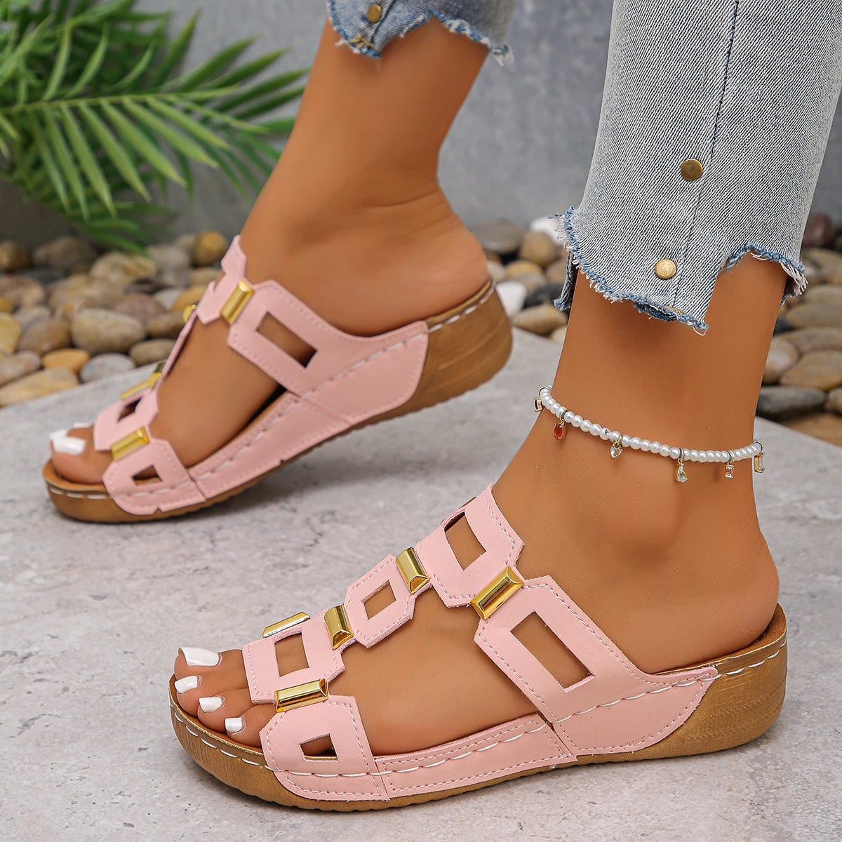 Large Size Roman Style Women's Sandals Open Toe Beach Slippers Summer Wedges Comfortable Outdoor Slip-On Shoes for Women