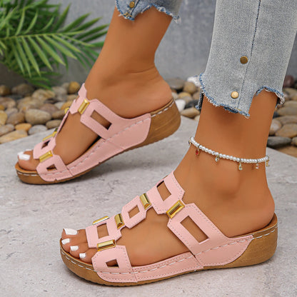 Large Size Roman Style Women's Sandals Open Toe Beach Slippers Summer Wedges Comfortable Outdoor Slip-On Shoes for Women
