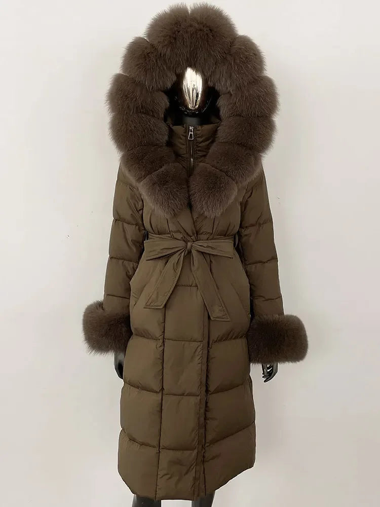 OFTBUY 2024 Long Winter Jacket Women Natural Real Raccoon Fox Fur Collar Hooded White Duck Down Coat Thick Warm Casual Outerwear