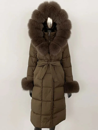 OFTBUY 2024 Long Winter Jacket Women Natural Real Raccoon Fox Fur Collar Hooded White Duck Down Coat Thick Warm Casual Outerwear