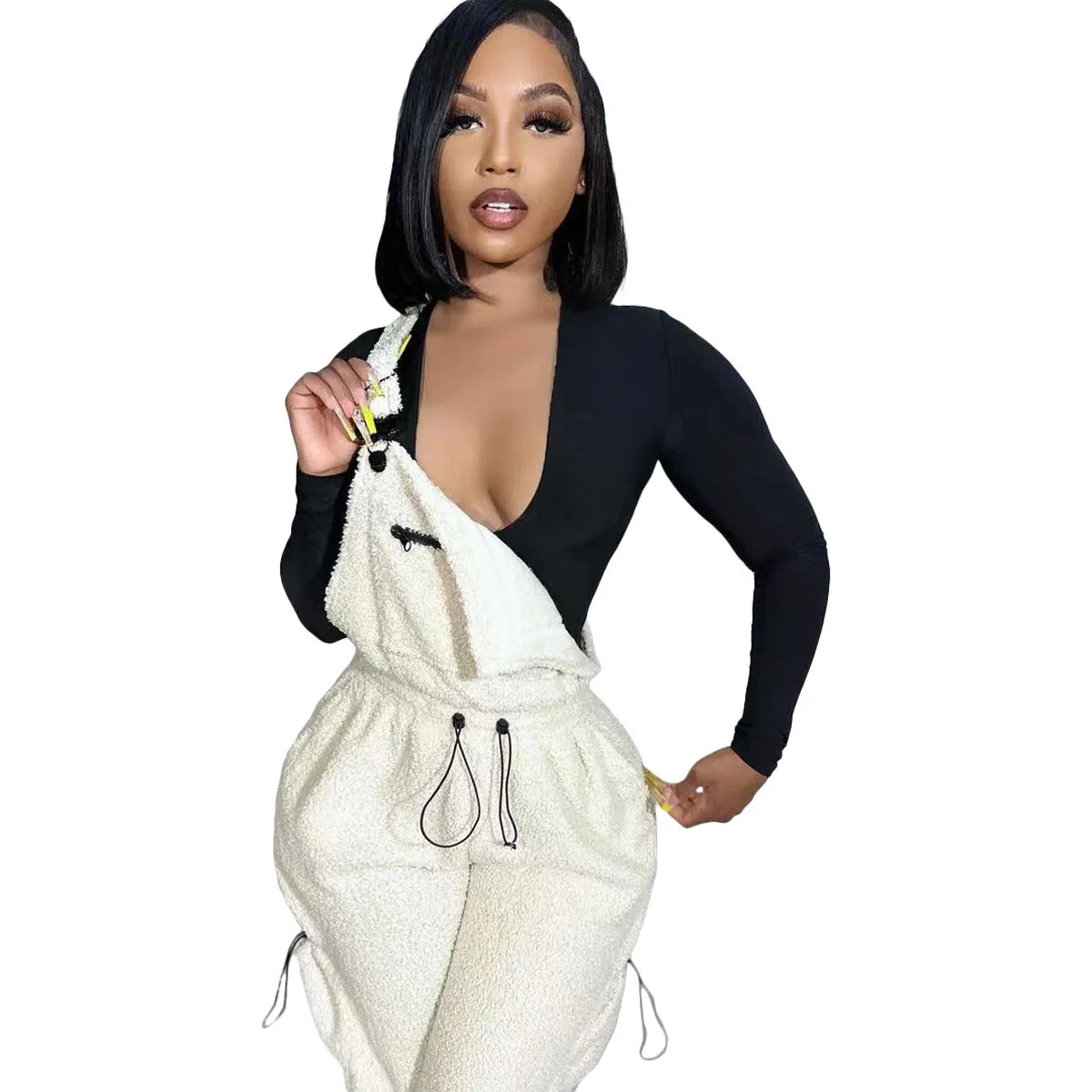 Lace Up Jumpsuit Women One Piece Jumpsuits Fur Rompers High Waist Spring Autumn Pants Mom Overalls Playsuits Elegant Pink