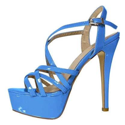 Women Sandals Catwalk Shows 14CM Open Toe Platform High Heels Snake Pattern Stilettos Sexy Ankle Strap Gladiator Party Shoes