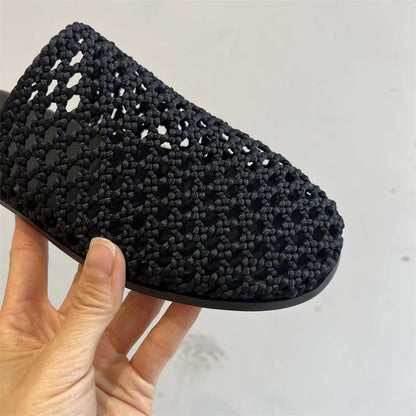 2026 Summer New Woven Flat Sandals Brathable Cover toe Slippers for Casual Outwear Women Hollow-out Casual Knitting Slides