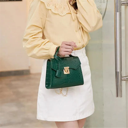 Chic Crocodile Small Tote Bag Ladies Handbag Vintage Square Bag Stylish Chain Shoulder Crossbody Bags Daily Use Phone Coin Purse