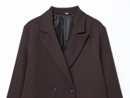KONDALA Elegant Commute Double-breasted Blazer Women Vintage Brown Buttons Blazer 2026 Spring Summer Trendy Office Lady Blazer