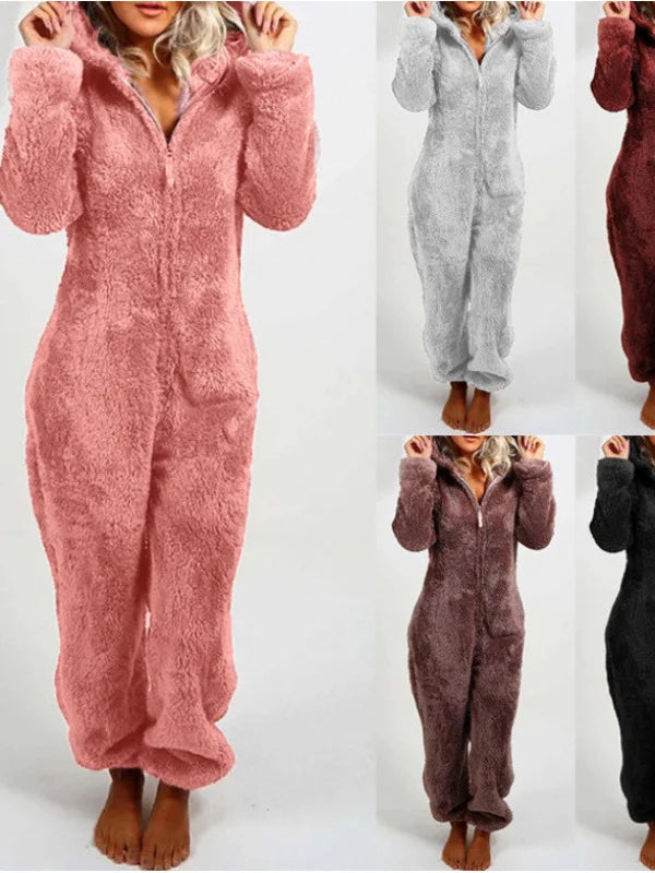 Jumpsuits women 2026 rompers autumn winter fleece thickened woolen jumpsuits hooded pajamas jumpsuits women's clothing